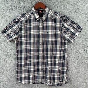 Quicksilver Men's L Gray White Red Plaid Button Down Work Wear Camp Casual Shirt